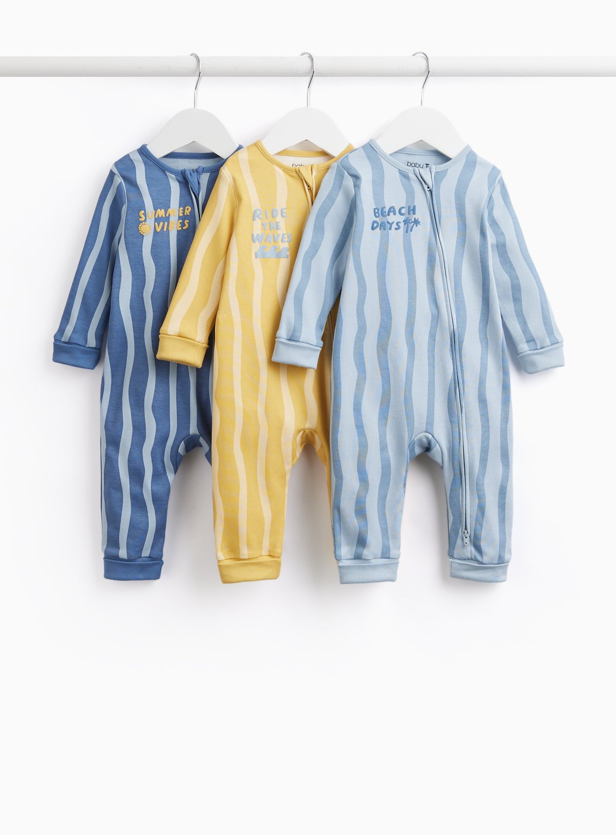 Wavy Stripe Print Sleepsuits 3 Pack Up to 1 mth - Image 1 thumbnail